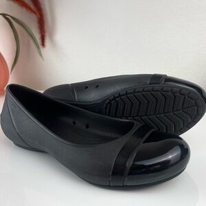 CROCS Gianna Flat Black Rubber Waterproof Slip-on Ballet Flats w Glossy Toe